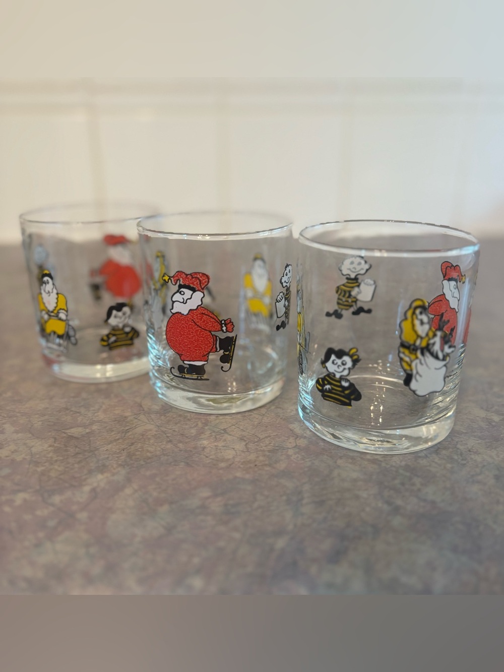 60's Christmas Novelty Low-Ball Glasses - Christmas Drinks - Holiday Glasses